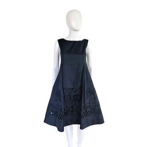 TEMPERLEY LONDON BLACK FIT & FLARE EMBROIDERED COCKTAIL DRESS